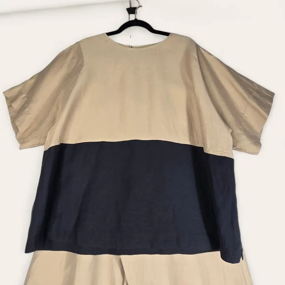 Alembika Belle Linen Tencel Top Size 18 Boxy Oversize Short Sleeve Khaki Black - Picture 14 of 15